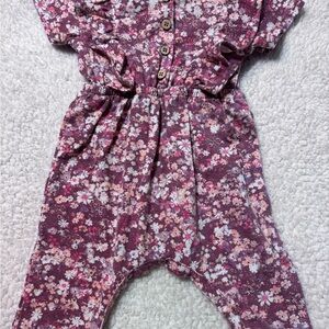 Girls Floral Short-Sleeve Romper in Mauve Pink